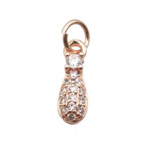 copper teardrop pendant paved zircon, rose gold, approx 4-10mm