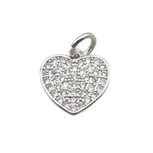 copper heart pendant paved zircon, platinum plated, approx 11mm