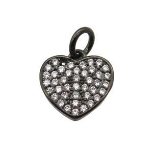 copper heart pendant paved zircon, black plated, approx 11mm
