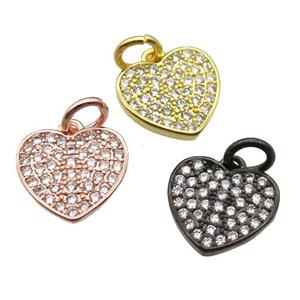 copper heart pendant paved zircon, mixed color, approx 11mm