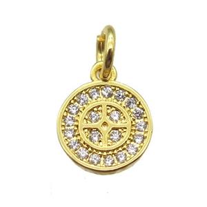 copper circle pendant paved zircon, gold plated, approx 8mm dia