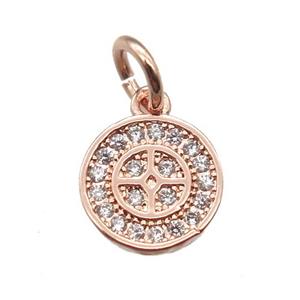copper circle pendant paved zircon, rose gold, approx 8mm dia