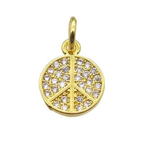 copper pendant paved zircon, peace sign, gold plated, approx 8mm dia