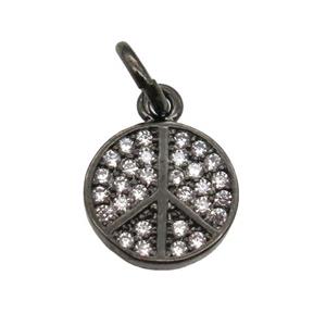 copper pendant paved zircon, peace sign, black plated, approx 8mm dia