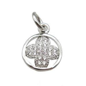 copper clover pendant paved zircon, platinum plated, approx 9mm dia
