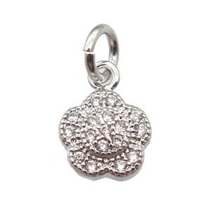 copper flower pendant paved zircon, platinum plated, approx 8mm dia
