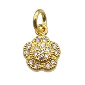 copper flower pendant paved zircon, gold plated, approx 8mm dia
