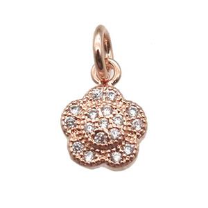 copper flower pendant paved zircon, rose gold, approx 8mm dia