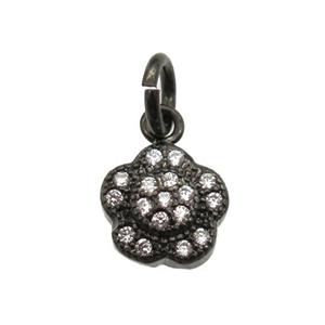 copper flower pendant paved zircon, black plated, approx 8mm dia