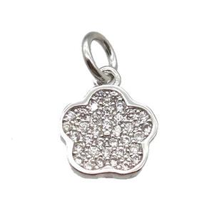 copper flower pendant paved zircon, platinum plated, approx 9mm dia