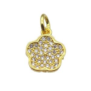 copper flower pendant paved zircon, gold plated, approx 9mm dia