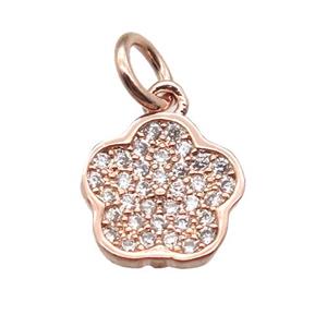 copper flower pendant paved zircon, rose gold, approx 9mm dia