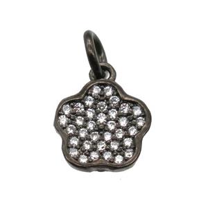 copper flower pendant paved zircon, black plated, approx 9mm dia