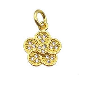 copper flower pendant paved zircon, gold plated, approx 10mm dia