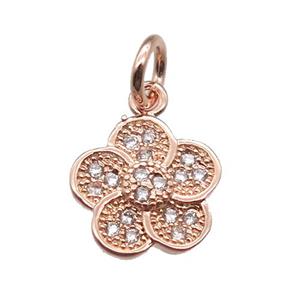 copper flower pendant paved zircon, rose gold, approx 10mm dia
