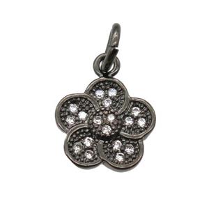 copper flower pendant paved zircon, black plated, approx 10mm dia