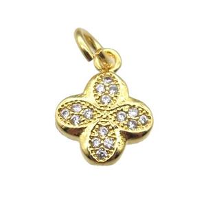 copper clover pendant paved zircon, gold plated, approx 9mm dia