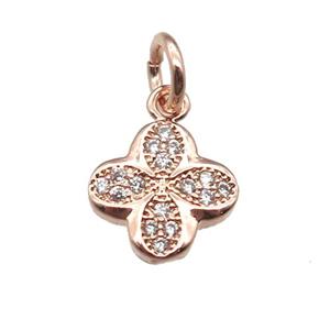 copper clover pendant paved zircon, rose gold, approx 9mm dia