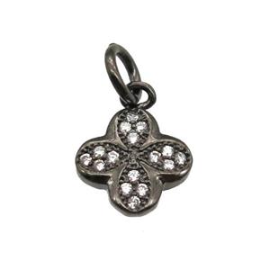 copper clover pendant paved zircon, black plated, approx 9mm dia