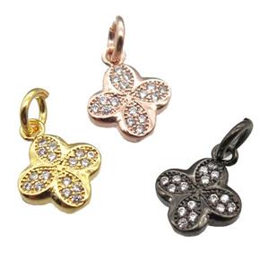 copper clover pendant paved zircon, mixed color, approx 9mm dia