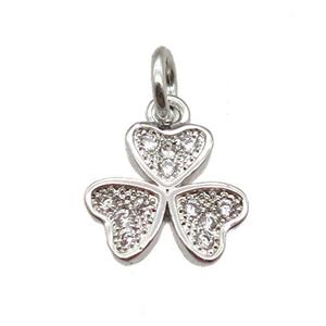copper clover pendant paved zircon, platinum plated, approx 10mm