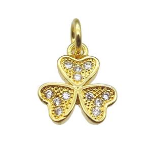 copper clover pendant paved zircon, gold plated, approx 10mm
