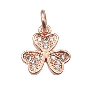 copper clover pendant paved zircon, rose gold, approx 10mm