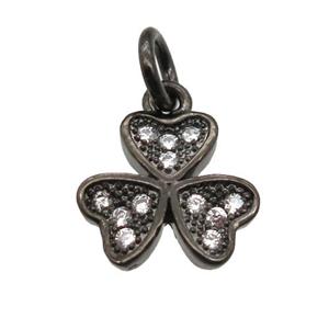 copper clover pendant paved zircon, black plated, approx 10mm