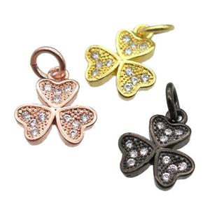 copper clover pendant paved zircon, mixed color, approx 10mm