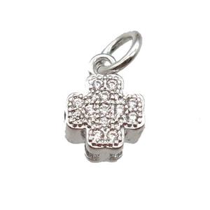 copper cross pendant paved zircon, platinum plated, approx 7mm