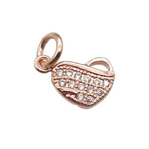 copper heart pendant paved zircon, rose gold, approx 7-8mm