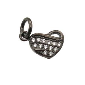 copper heart pendant paved zircon, black plated, approx 7-8mm