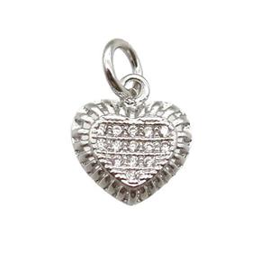 copper heart pendant paved zircon, platinum plated, approx 9mm