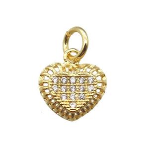 copper heart pendant paved zircon, gold plated, approx 9mm