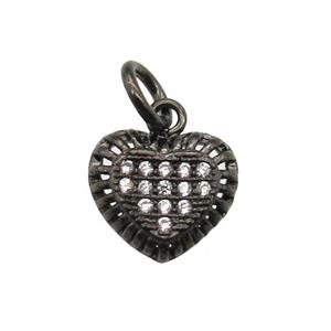 copper heart pendant paved zircon, black plated, approx 9mm