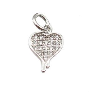 copper heart pendant paved zircon, platinum plated, approx 8-10mm