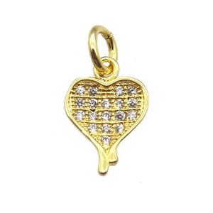 copper heart pendant paved zircon, gold plated, approx 8-10mm