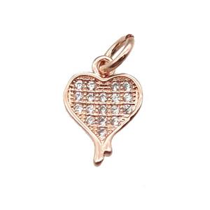 copper heart pendant paved zircon, rose gold, approx 8-10mm