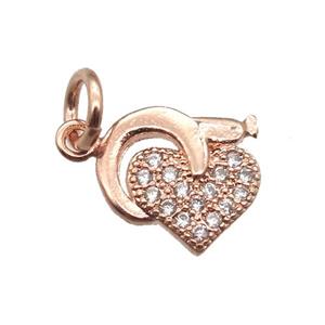 copper heart pendant paved zircon, rose gold, approx 8-10mm