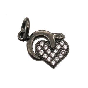 copper heart pendant paved zircon, black plated, approx 8-10mm