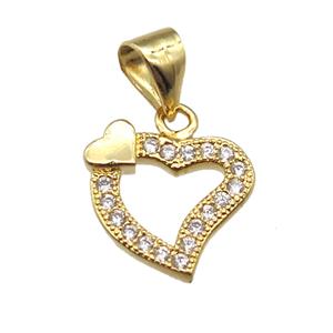 copper heart pendant paved zircon, gold plated, approx 12mm
