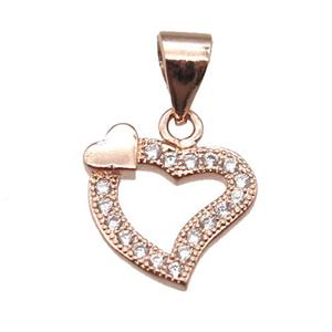 copper heart pendant paved zircon, rose gold, approx 12mm