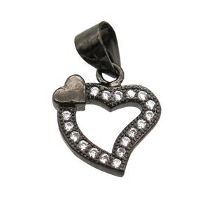copper heart pendant paved zircon, black plated, approx 12mm
