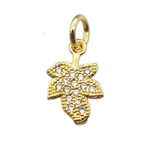copper leaf pendant paved zircon, gold plated, approx 7-10mm
