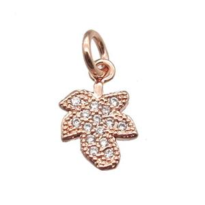 copper leaf pendant paved zircon, rose gold, approx 7-10mm