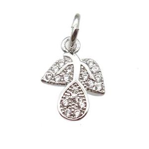 copper leaf pendant paved zircon, platinum plated, approx 7-10mm