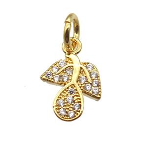 copper leaf pendant paved zircon, gold plated, approx 7-10mm