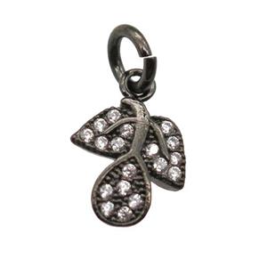 copper leaf pendant paved zircon, black plated, approx 7-10mm