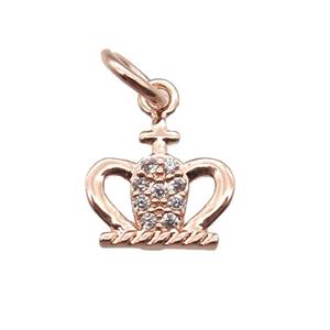 copper crown pendant paved zircon, rose gold, approx 8-10mm