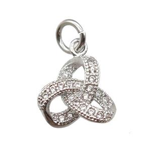 copper knot pendant paved zircon, platinum plated, approx 10mm
